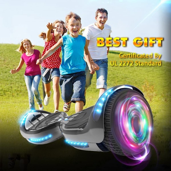 Hoverboard All New Version-HS2.0, Chrome Color & Coating Skins Two Wheels Self-Balancing Scooter with Wireless Speaker Playing Music & Led Wheels Flashing Lights