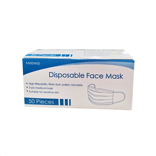 Mebesp 50pcs 3-Ply Disposable Face Mask Can be Used in Offices, Households and Crowded Places, with Elastic Earloop