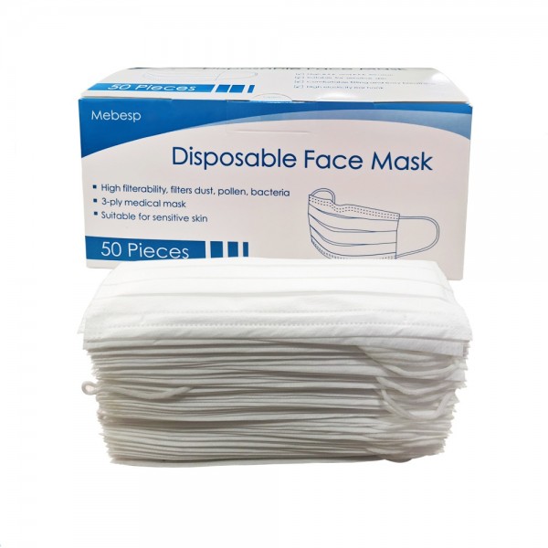 Mebesp 50pcs 3-Ply Disposable Face Mask Can be Used in Offices, Households and Crowded Places, with Elastic Earloop