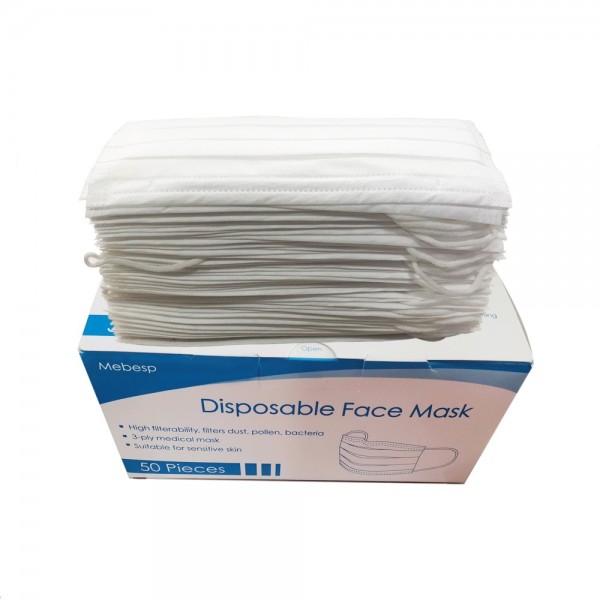 Mebesp 50pcs 3-Ply Disposable Face Mask Can be Used in Offices, Households and Crowded Places, with Elastic Earloop