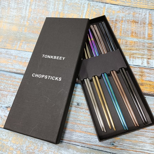 TONKBEEY Stainless Steel Chopsticks - Multicolor Reusable Chopsticks - 5 Pairs Dishwasher Safe Metal Chopsticks