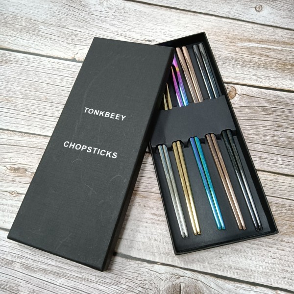 TONKBEEY Stainless Steel Chopsticks - Multicolor Reusable Chopsticks - 5 Pairs Dishwasher Safe Metal Chopsticks