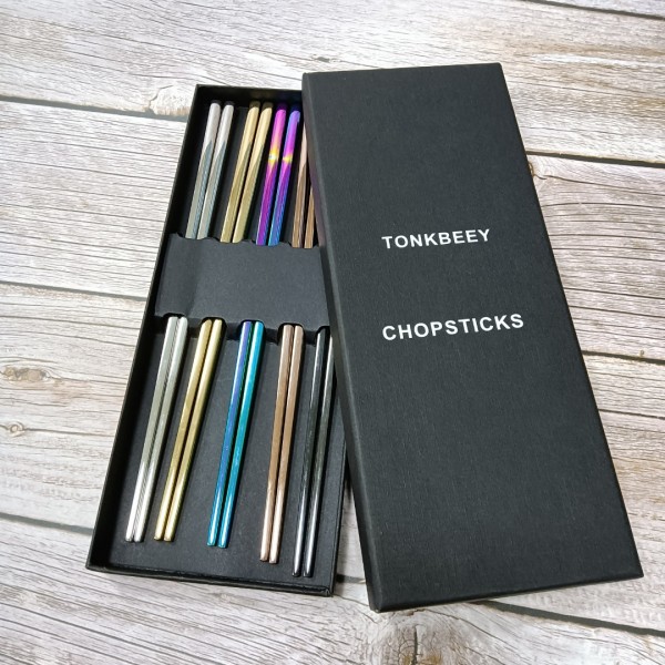 TONKBEEY Stainless Steel Chopsticks - Multicolor Reusable Chopsticks - 5 Pairs Dishwasher Safe Metal Chopsticks