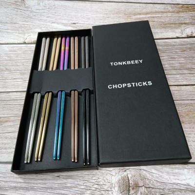 TONKBEEY Stainless Steel Chopsticks - Multicolor Reusable Chopsticks - 5 Pairs Dishwasher Safe Metal Chopsticks