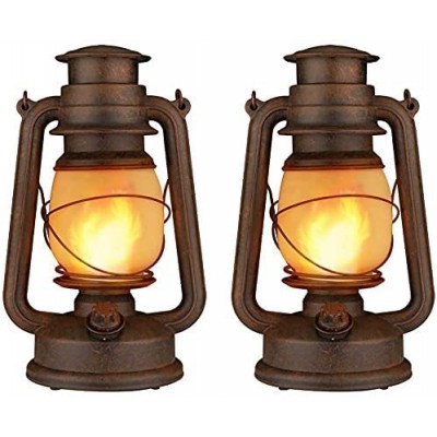 Dancing Flame Led Vintage Lantern, Outdoor Hanging Plastic Lantern Battery Operated with Remote Control Two Modes Led Night Lights for Garden Patio Deck Yard Path 2 Pack, Copper