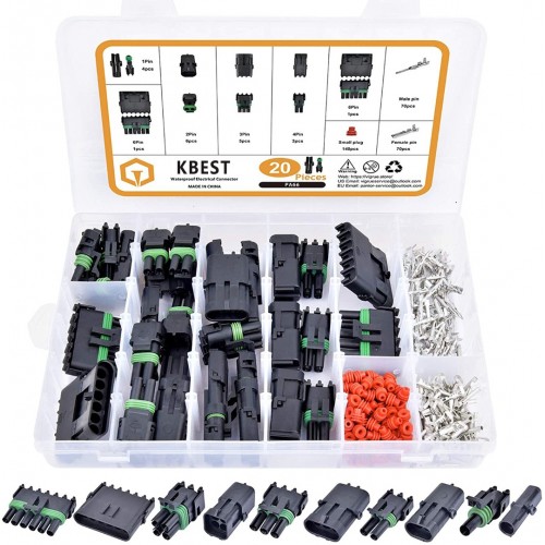 301Pcs 20 Kits Waterproof Car Electrical Wire Connector Terminals Plug Kit 1/2/3/4/6/Male&Female Pin Small Plug 18-14AWG Water Resistend Truck Harness Plug Car Spark Plug Connector