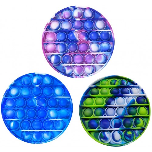 3PCS Silicone Tie-dye Push pop Bubble Fidget Toy, Autism Special Needs Stress Reliever, Squeeze Sensory Tools to Relieve Emotional Stress for Kids Adults (Round)