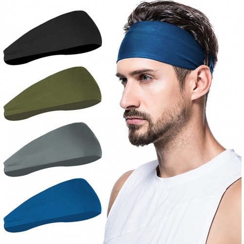 Mens Headband (4 Pack), Mens Sweatband & Sports Headband for Running, Cycling, Yoga, Basketball - Stretchy Moisture Wicking Unisex Hairband