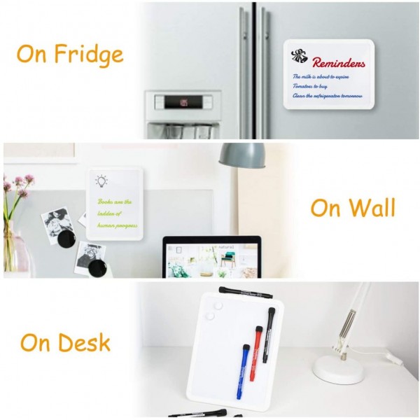 Magnetic Dry Erase Board 8.5 x 11 Whiteboard with Stand on Desk, on Fridge, on Wall 6 Markers and 2 Magnets