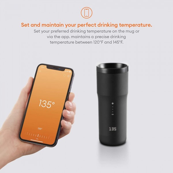 NEW Temperature Control Travel Mug 2, 12 oz, Black, 3-hr Battery Life - App Controlled Heated Coffee Travel Mug - Improved Design