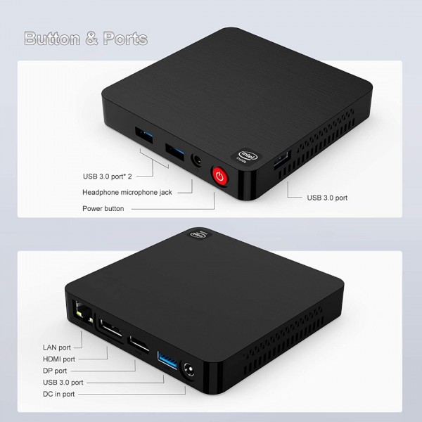 Mini PC T4 Intel Atom x5-Z8500(up to 2.24GHz) Desktop Computer,Windows 10,4G DDR3/64G EMMC Ultra-Thin Mini Computer,4K HD,2.4G/5G Dual WiFi,BT4.0,HDMI/DP Dual Display Output,Gigabit Ethernet