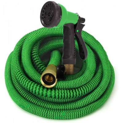 Expandable Garden Hose with High Pressure Hose Spray Nozzle, All Brass Connectors, Leak Proof, Heavy Duty Material