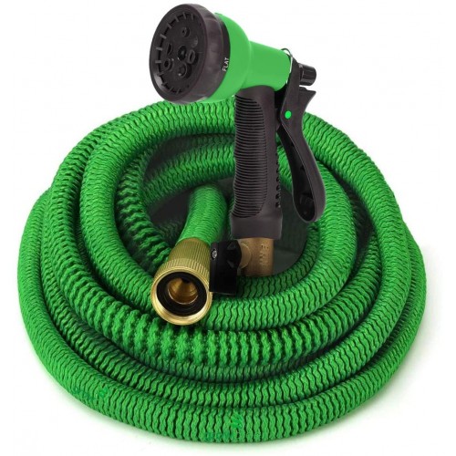 Expandable Garden Hose with High Pressure Hose Spray Nozzle, All Brass Connectors, Leak Proof, Heavy Duty Material