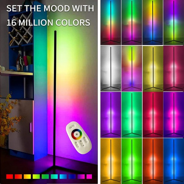 Corner Floor Lamp - Modern RGB Corner Lamp - 356 Mood Lighting Modes - Dimmable 20W LED Corner Lamp - 55" Tall Minimalist Floor Lamp - Metal Color Changing LED Corner Light - 2 Year Guarantee