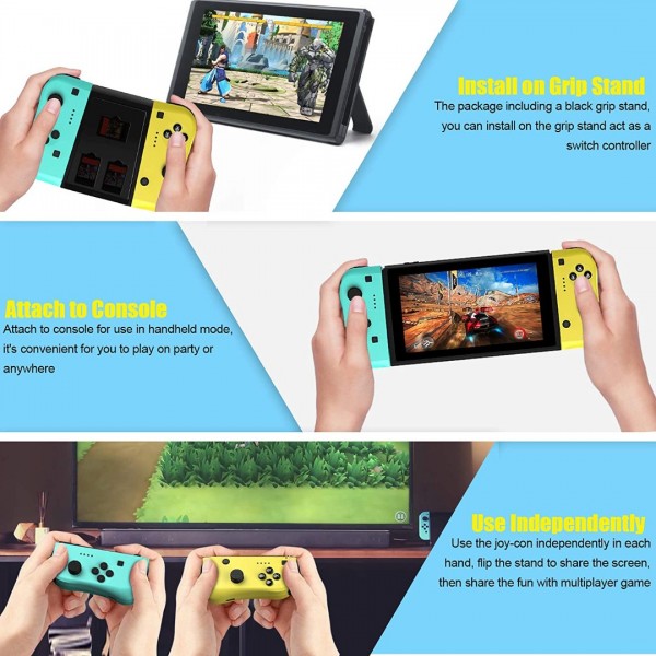 Joy Con Controller Compatible for Nintendo Switch, Wireless Controllers Compatible for Switch Lite, Replacement Compatible for Switch Joy Pad, Motion Control, Yellow and Green with Grip