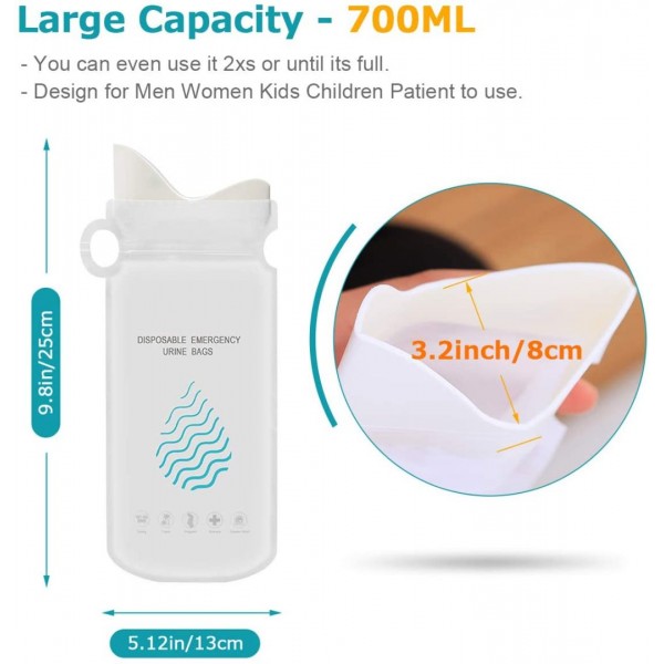 20 Pack (700 ML) Disposable Urinal Bags, Camping Pee Bags, Unisex Urine Bags Vomit Bags for Travel Urinal Toilet Traffic Jam Emergency Portable Toilet Bee Bag for Men Women Kids Children Patient
