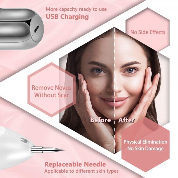 Portable Beauty Equipment Skin Tag Remover pen,Multi Speed Level Adjustable Home Usage,skin tag removal device USB Charging -Silver