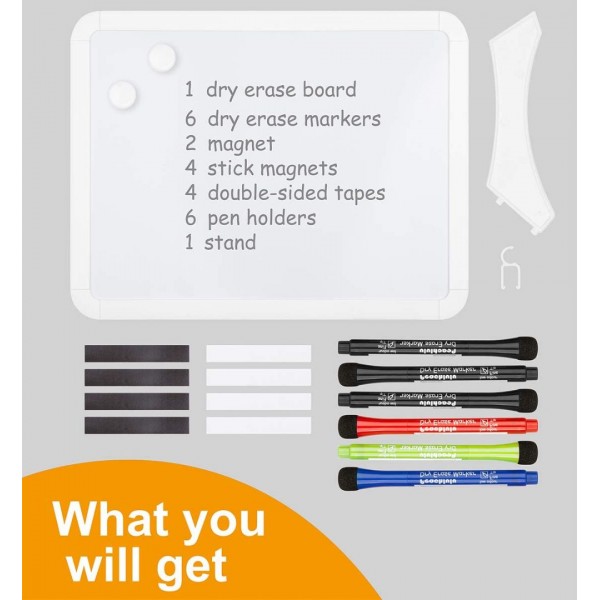 Magnetic Dry Erase Board 8.5 x 11 Whiteboard with Stand on Desk, on Fridge, on Wall 6 Markers and 2 Magnets