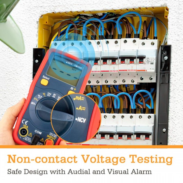 Digital Multimeter, Voltmeter 1.5v/9v/12v Battery Voltage Tester Auto-Ranging/Ohmmeter/DMM with Non-Contact Voltage Function, Accurately Measures Voltage Current Amp Resistance Capacitance