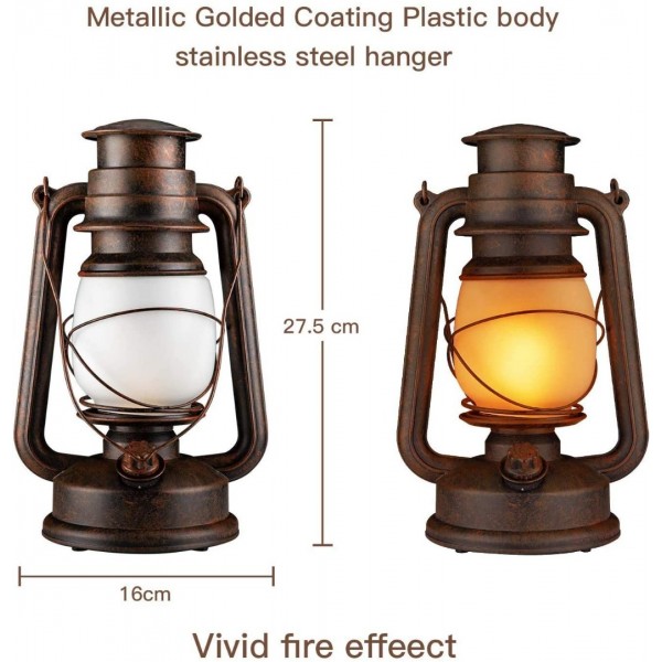 Dancing Flame Led Vintage Lantern, Outdoor Hanging Plastic Lantern Battery Operated with Remote Control Two Modes Led Night Lights for Garden Patio Deck Yard Path 2 Pack, Copper