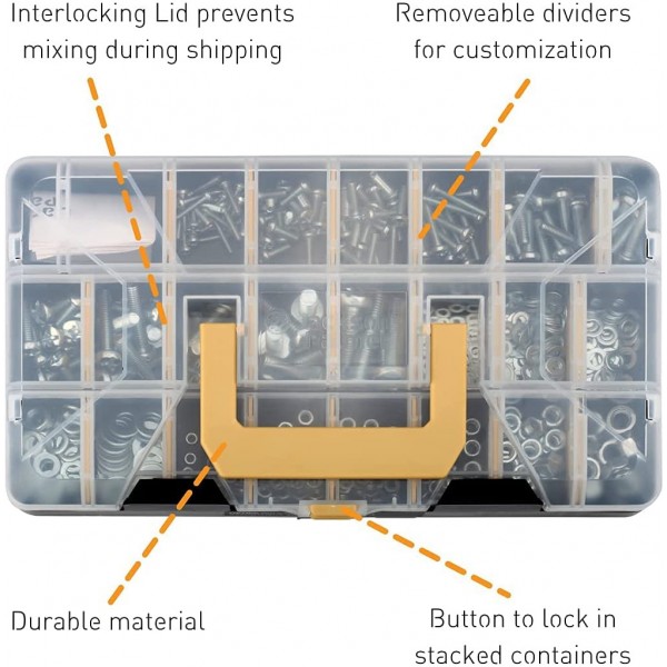 1,700 Piece Hardware Assortment Kit with Screws, Nuts, Bolts & Washers (3 Trays)