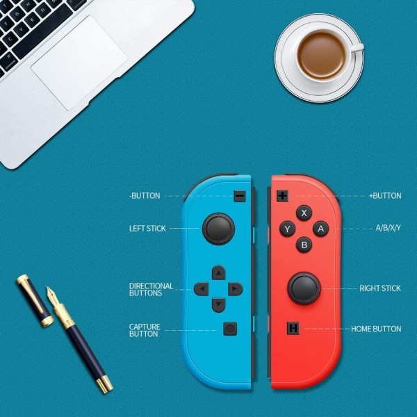 Joy Con Wireless Controller Replacement for Nintendo Switch, Left Right Remote Controllers with Wrist Strap,Support Wake-up Function (red and Blue)