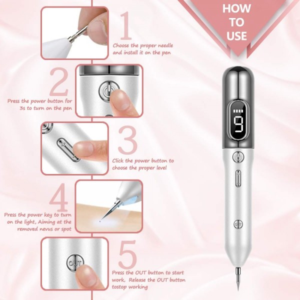 Portable Beauty Equipment Skin Tag Remover pen,Multi Speed Level Adjustable Home Usage,skin tag removal device USB Charging -Silver