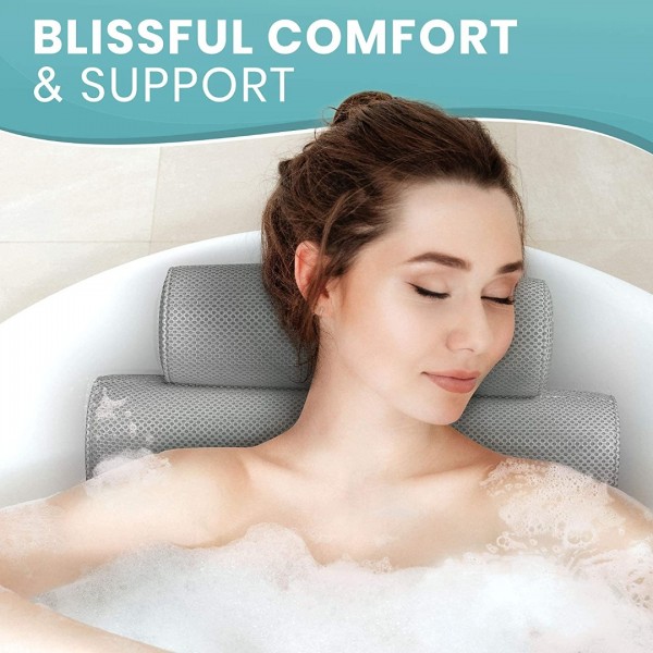 Comfort Bathtub Bath Pillow - Spa Pillow with Back and Headrest Cushion - Hot Tub Pillow - Neck and Head Rest Support for Bath or Shower - Bath Stuff Accessories