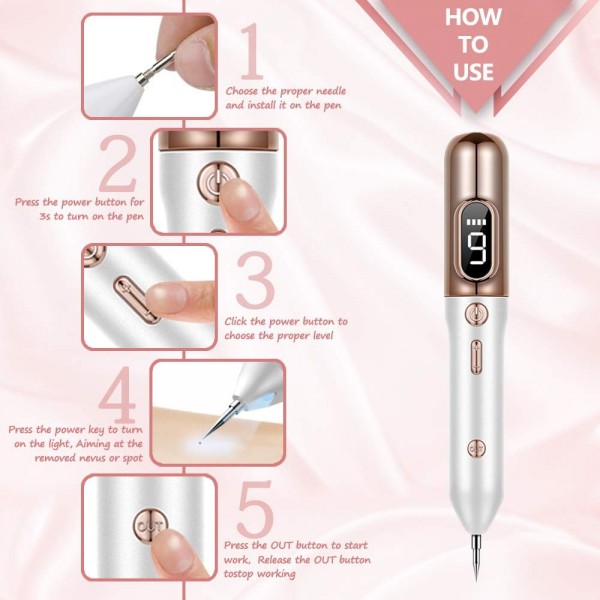  Portable Beauty Equipment Skin Tag Remover pen,Multi Speed Level Adjustable Home Usage,skin tag removal device USB Charging -Gold