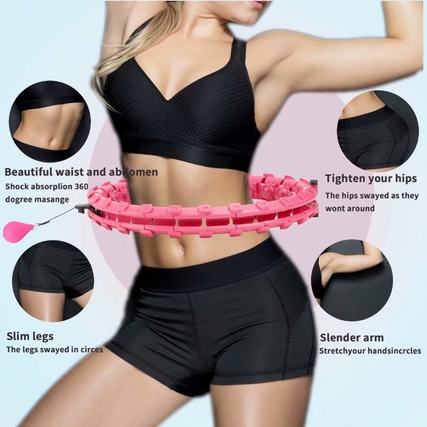 Weighted Smart Hoola Hoop, Smart 24 Sections Detachable Hoola Hoop, Suitable for Adults and Children-Pink