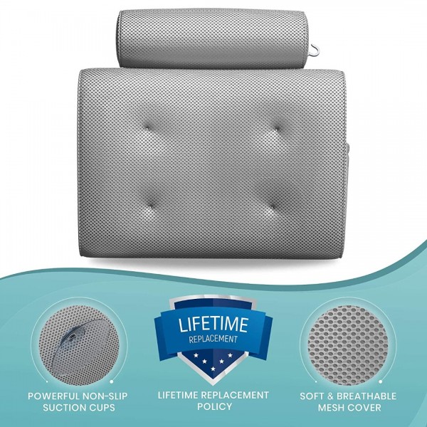 Comfort Bathtub Bath Pillow - Spa Pillow with Back and Headrest Cushion - Hot Tub Pillow - Neck and Head Rest Support for Bath or Shower - Bath Stuff Accessories