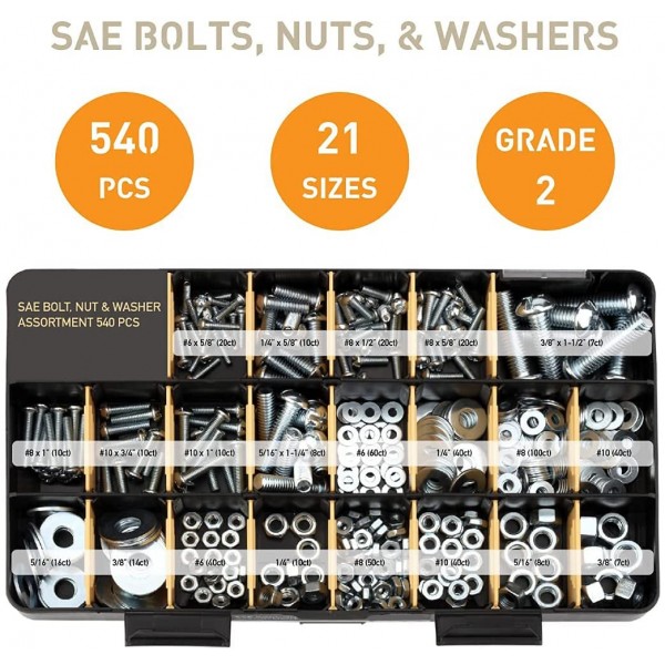 1,700 Piece Hardware Assortment Kit with Screws, Nuts, Bolts & Washers (3 Trays)