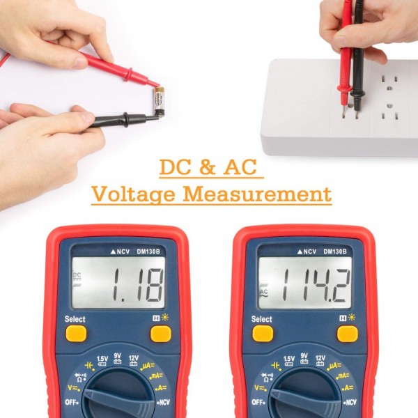 Digital Multimeter, Voltmeter 1.5v/9v/12v Battery Voltage Tester Auto-Ranging/Ohmmeter/DMM with Non-Contact Voltage Function, Accurately Measures Voltage Current Amp Resistance Capacitance