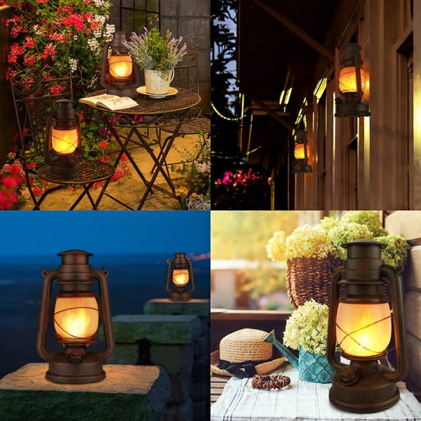 Dancing Flame Led Vintage Lantern, Outdoor Hanging Plastic Lantern Battery Operated with Remote Control Two Modes Led Night Lights for Garden Patio Deck Yard Path 2 Pack, Copper