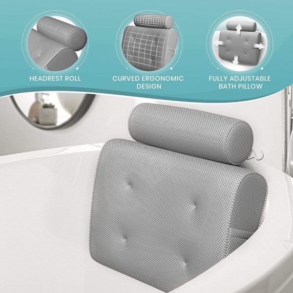 Comfort Bathtub Bath Pillow - Spa Pillow with Back and Headrest Cushion - Hot Tub Pillow - Neck and Head Rest Support for Bath or Shower - Bath Stuff Accessories