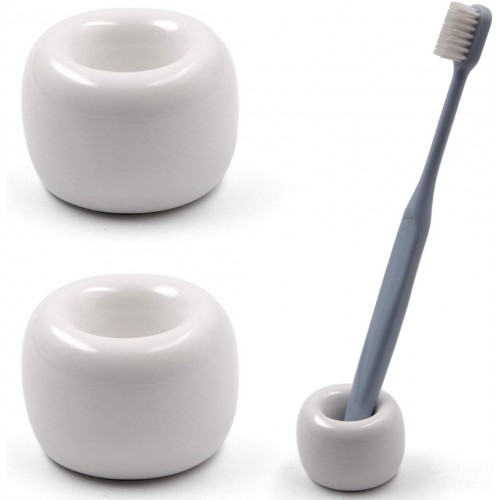  Mini Ceramics Handmade Couple Toothbrush Holder Stand for Bathroom Vanity Countertops, White, Pack of 2