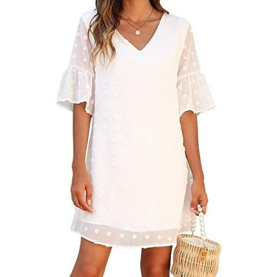 Womens White Dresses Short Sleeve V Neck
