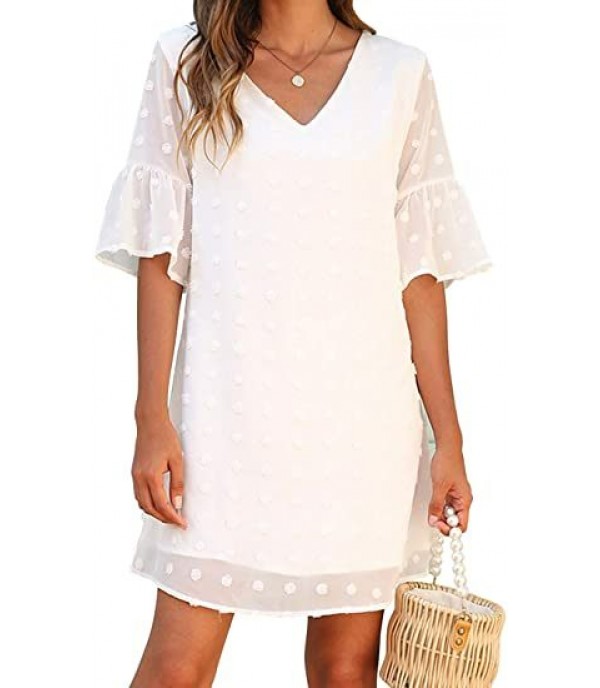 Womens White Dresses Short Sleeve V Neck