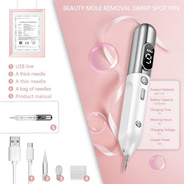 Portable Beauty Equipment Skin Tag Remover pen,Multi Speed Level Adjustable Home Usage,skin tag removal device USB Charging -Silver