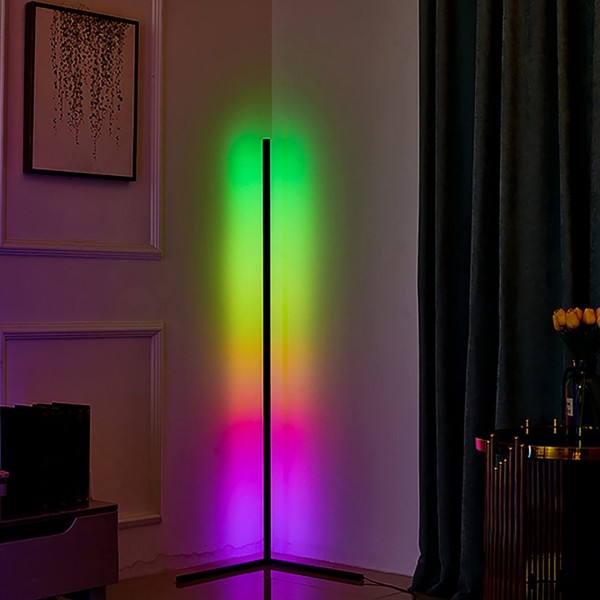 Corner Floor Lamp - Modern RGB Corner Lamp - 356 Mood Lighting Modes - Dimmable 20W LED Corner Lamp - 55" Tall Minimalist Floor Lamp - Metal Color Changing LED Corner Light - 2 Year Guarantee