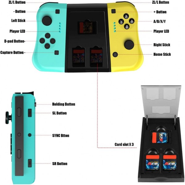 Joy Con Controller Compatible for Nintendo Switch, Wireless Controllers Compatible for Switch Lite, Replacement Compatible for Switch Joy Pad, Motion Control, Yellow and Green with Grip