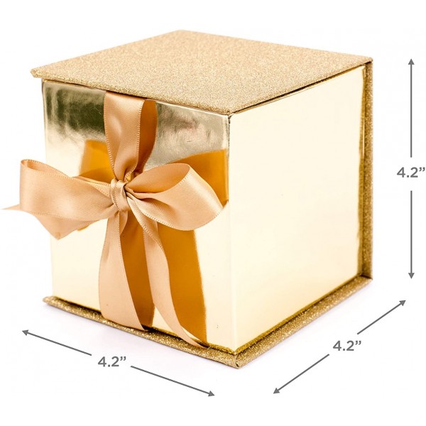  4" Small Gift Box with Paper Fill (Gold Glitter)