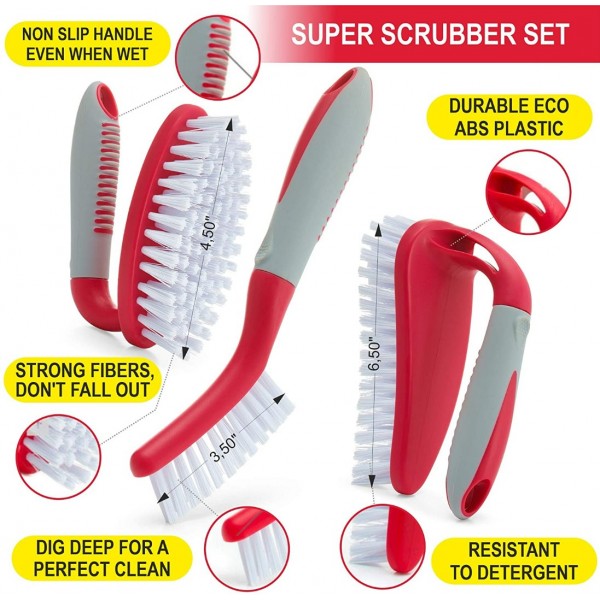 Scrub Brush Set of 3pcs - Cleaning Shower Scrubber 