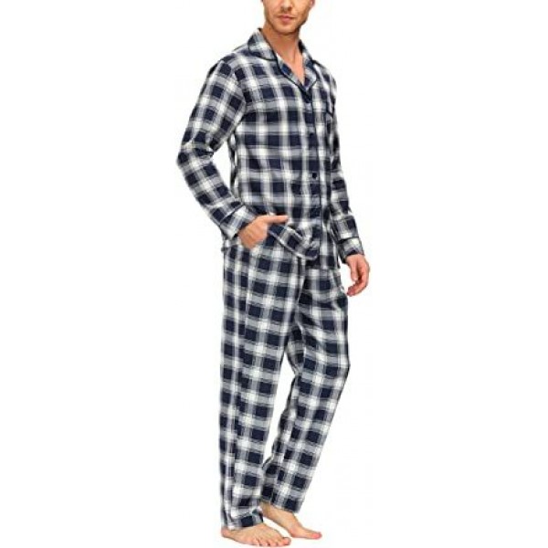Mens Pajama Set Plaid Long Pajama Pants