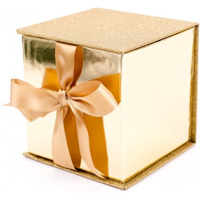  4" Small Gift Box with Paper Fill (Gold Glitter)