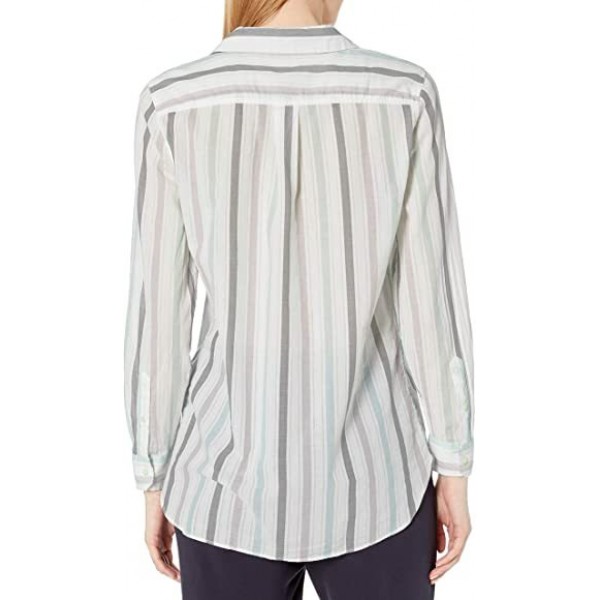 Women's Standard Cotton Dobby Long-Sleeve Button-Front Tunic Shirt