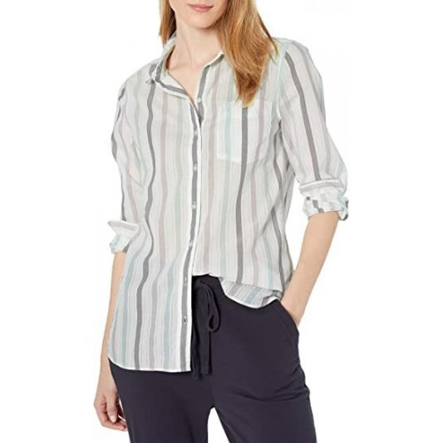 Women's Standard Cotton Dobby Long-Sleeve Button-Front Tunic Shirt