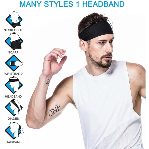 Mens Headband (4 Pack), Mens Sweatband & Sports Headband for Running, Cycling, Yoga, Basketball - Stretchy Moisture Wicking Unisex Hairband