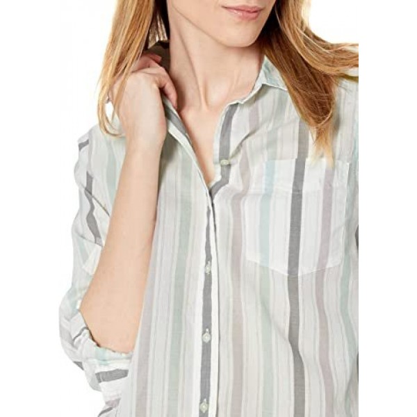 Women's Standard Cotton Dobby Long-Sleeve Button-Front Tunic Shirt