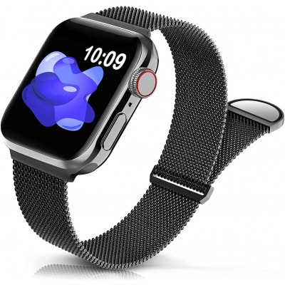 Metal Stainless Steel Band Compatible with Apple Watch Bands 38mm 40mm 42mm 44mm,Silver Loop Adjustable Strap Magnetic Replacement Wristband for iWatch Series 6 5 4 3 2 1 SE for Women Men-black